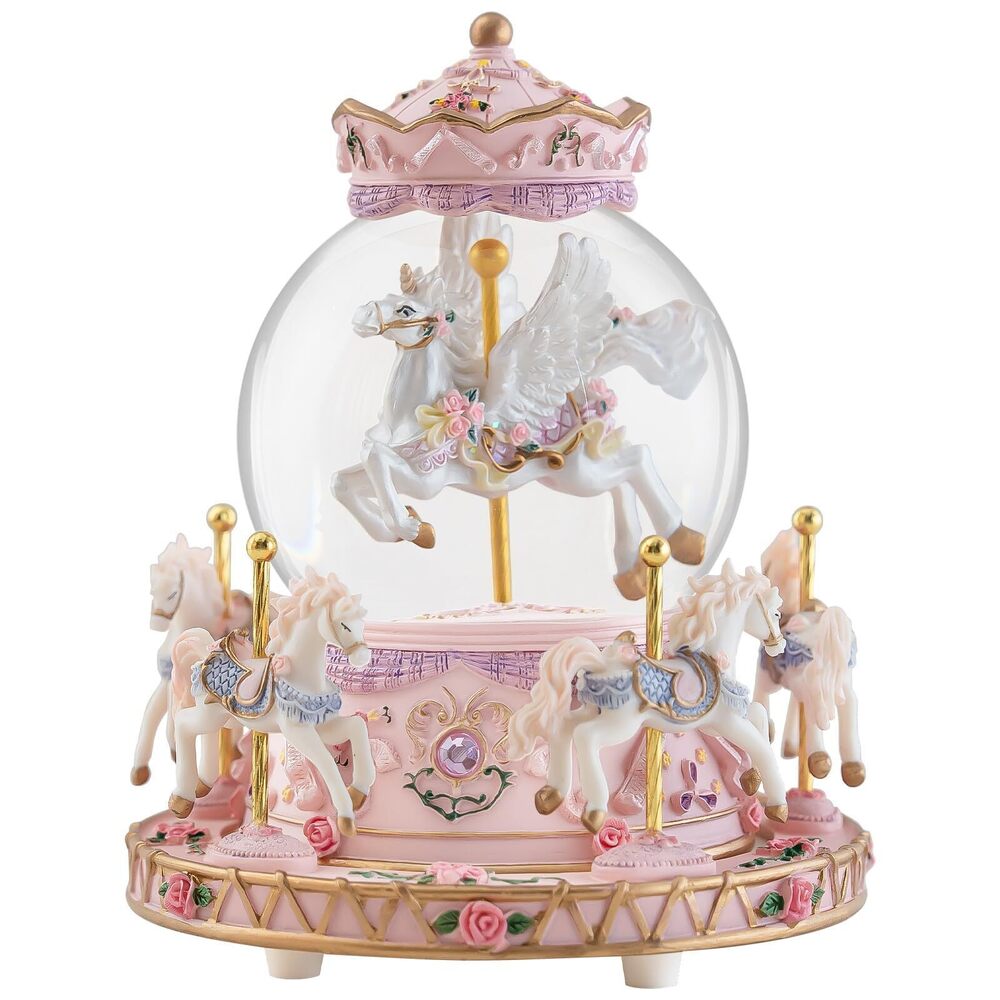 4984 Unicorn Carousel Snow Globe Gift, Upgraded Carousel Horse Music Box